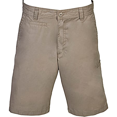Men's Khaki Flat Front Cotton Shorts w/Media Pocket