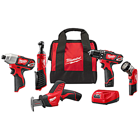 M12 Cordless Lithium-Ion 5-Tool Combo Kit W/ Batteries