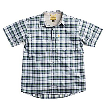 Men's Austin ProStretch Navy/Green Plaid Button Front Short Sleeve Shirt w/Pocket