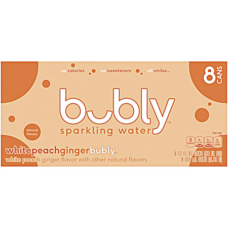 Bubly White Peach Ginger Enhanced Sparkling Water - 8 pk