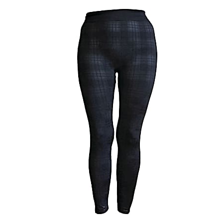 Women's Black Plaid Lined Seamless Polyester Leggings