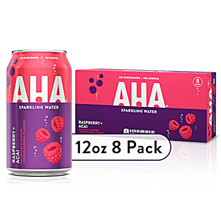 AHA 12 oz Raspberry + Acai Sparkling Water - 8 pk