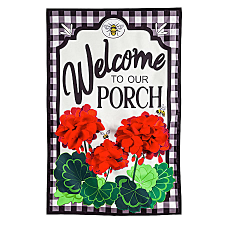Welcome To Our Porch Geraniums Linen House Flag