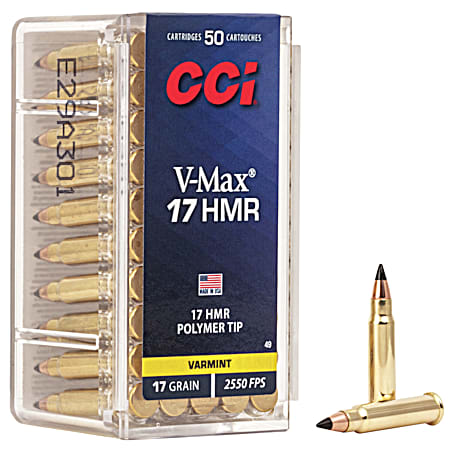 .17 HMR V-Max 17 Grain Rifle Cartridges - 50 Rounds