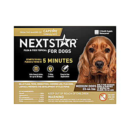 NextStar Flea & Tick Topical for Medium Dogs 23-44 lbs - 3 Ct