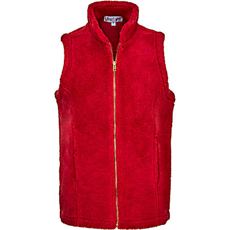 Women's Chili Pepper Full Zip Sleeveless Plush Sherpa Vest