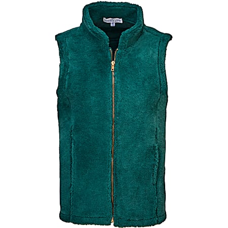 Women's Posy Green Full Zip Sleeveless Plush Sherpa Vest