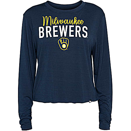 Women's Milwaukee Brewers Navy Graphic Crew Neck Long Sleeve T-Shirt
