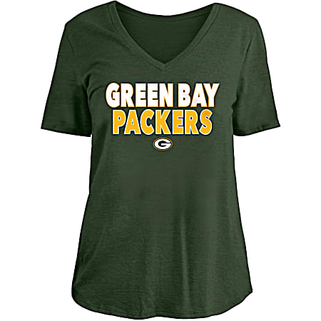 Women's Green Bay Packers Green Team Graphic V-Neck Short Sleeve T-Shirt