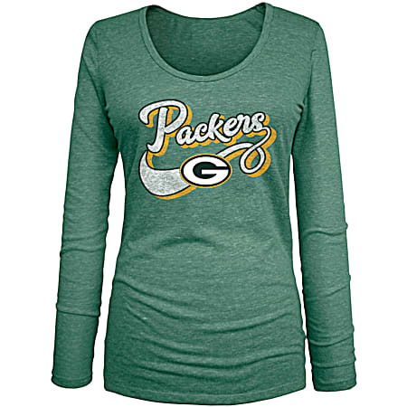 Women's Green Bay Packers Team Logo Graphic U-Neck Long Sleeve Shirt
