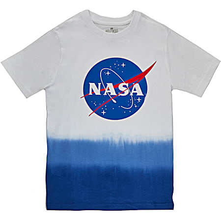 Boys' White/Blue Ombre NASA Graphic Crew Neck Short Sleeve T-Shirt