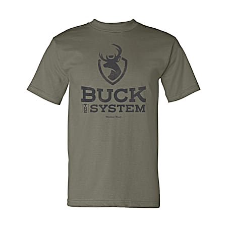 Manitowoc Minute Men's Safari Buck The System Graphic Crew Neck Short Sleeve Cotton T-Shirt