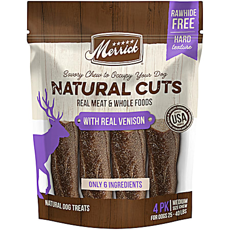 Natural Cuts Medium Real Venison Rawhide Free Dog Treats - 4 ct