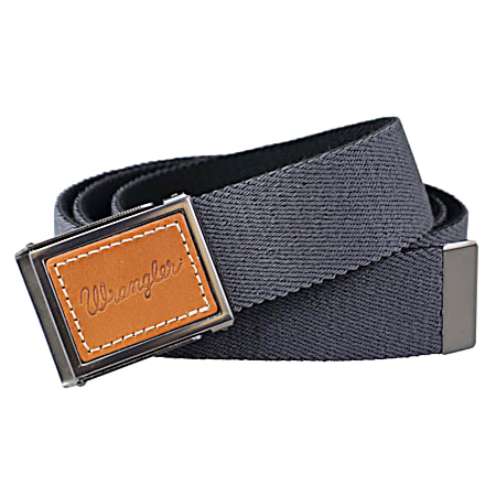 Men's Grey/Black Fabric Belt w/ Leather Plaque Buckle