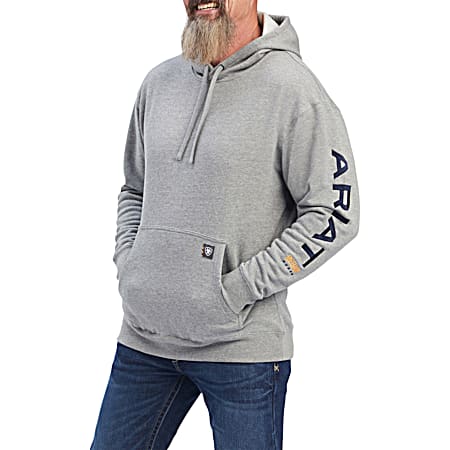 Men's Big & Tall Heather Grey/Navy Logo Graphic Long Sleeve Pullover Hoodie