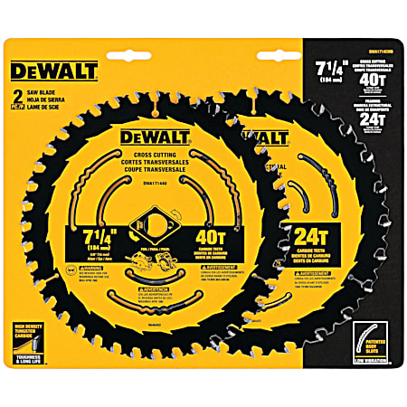 7-1/4 in 24T & 40T Saw Blade Combo Pack  - 2 Pk