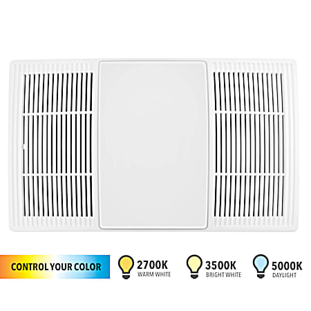 70/80 CFM Heater Exhaust Fan Cover/Grille w/ Dimmable LED & Color Adjustable CCT Lighting