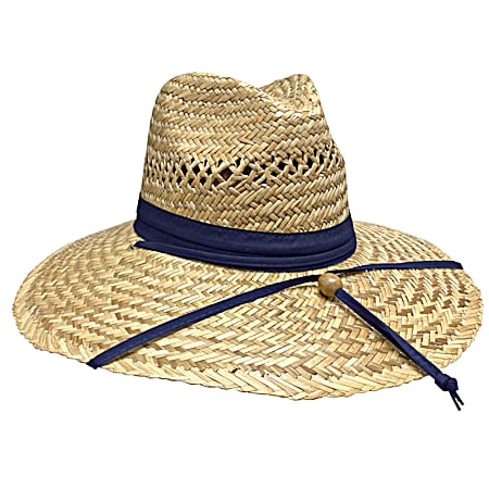 Adult Wave Rider Natural/Navy Lindu Straw Lifeguard Hat