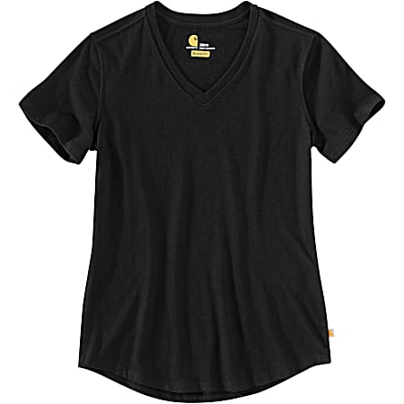 Women's Black Relaxed Fit Midweight V-Neck Short Sleeve T-Shirt