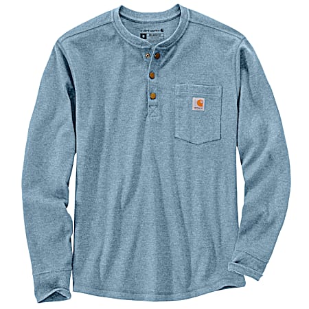 Men's Alpine Blue Heather Relaxed Fit Heavyweight 3-Snap Front Long Sleeve Thermal Henley