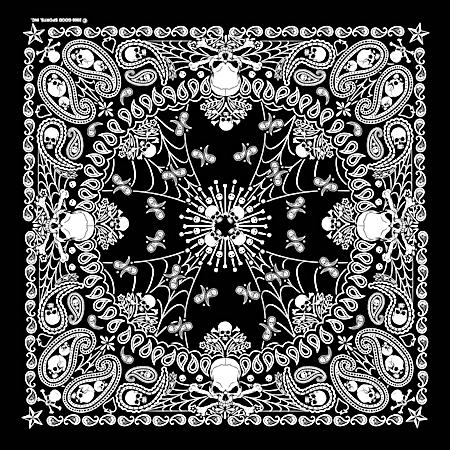 Adult Black Skeletal Paisley Print Bandanna Extra Large - 22 in x 22 in