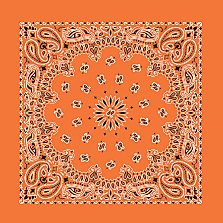 Adult Orange Paisley Print Bandannas Extra Large - 22 in x 22 in - 2 Pk