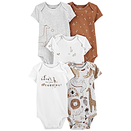 Infant White/Print Short Sleeve Bodysuits - 5 Pk