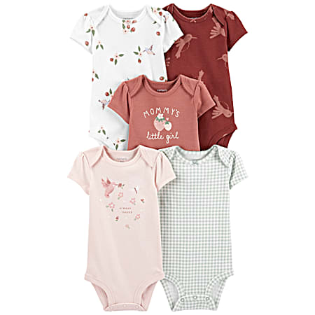 Infant Girls' Pink Short Sleeve Bodysuits - 5 Pk