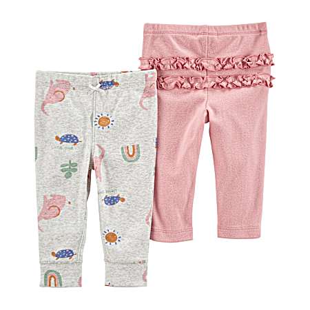 Infant Girls' Pink/Gray Pull-On Pants - 2 Pk