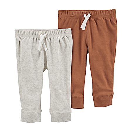 Infant Brown/Grey Cotton Pants - 2 Pk