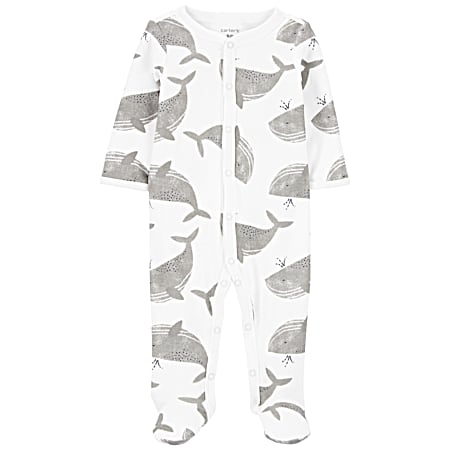 Infant White Whales Sleep-N-Play Snap-Up Footie Interlock Outfit