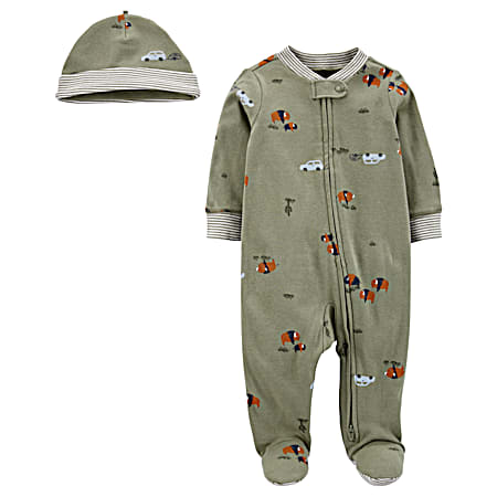 Infant Boys' Green Buffalo Sleep-N-Play & Cap - 2 Pc Outfit