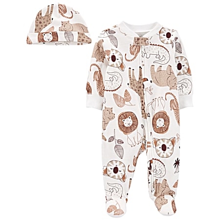 Infant White Safari Sleep-N-Play & Cap - 2 Pc Outfit