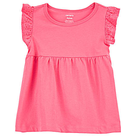 Carter's Toddler Girls' Solid Salmon Crew Neck Flutter Sleeve Fashion Top