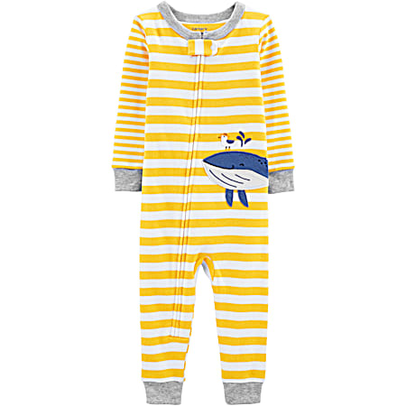 Infant Yellow/White Striped w/Whale Applique Cotton PJs