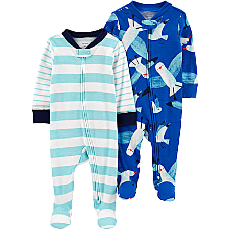 Infant  All-Over Print Long Sleeve Footed Cotton Sleep-N-Plays - 2 pk