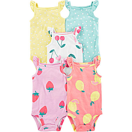 Carter's Infant Multi Color All-Over Print Flutter Style Sleeves Tank Style Bodysuit - 5 Pk