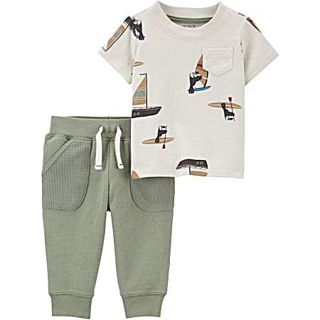 Carter's Infant Boys' All-Over Print Crew Neck Short Sleeve Shirt & Bottoms 2 Pc Set
