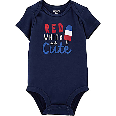 Infant Navy Red, White & Cute Graphic Crew Neck Short Sleeve Bodysuit