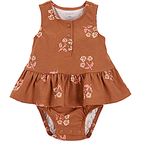 Carter's Infant Girls' Brown All-Over Floral Print SleevelessRomper