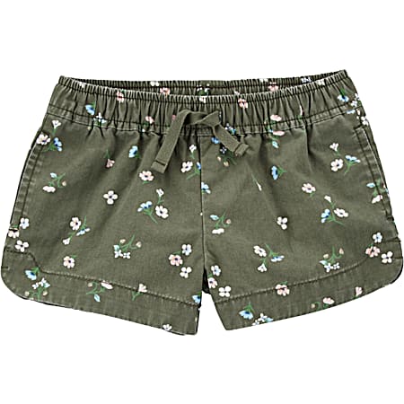 Carter's Toddler Girls' Green All-Over Flower Printed Pull-On Fashion Shorts