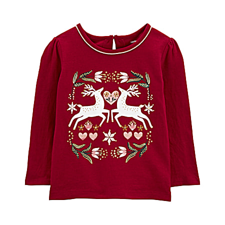 Toddler Girls' Christmas Holiday Reindeer Long Sleeve Top