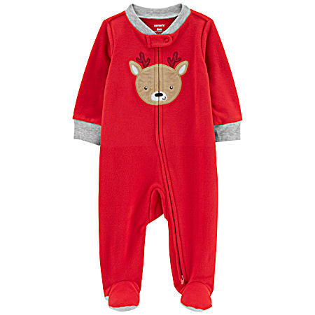 Infant Christmas Reindeer Zip-Up Fleece Sleep & Play