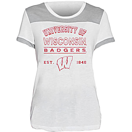 Women's Wisconsin Badgers Cream/Gray Overature Team Graphic Crew Neck Short Sleeve T-Shirt