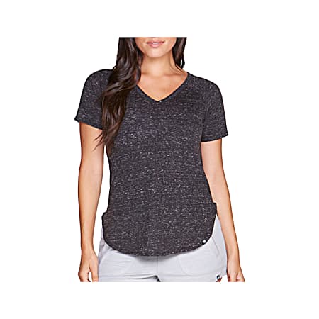 Colosseum Women's Gemma Black Space Dye V-Neck Short Sleeve Polyester T-Shirt