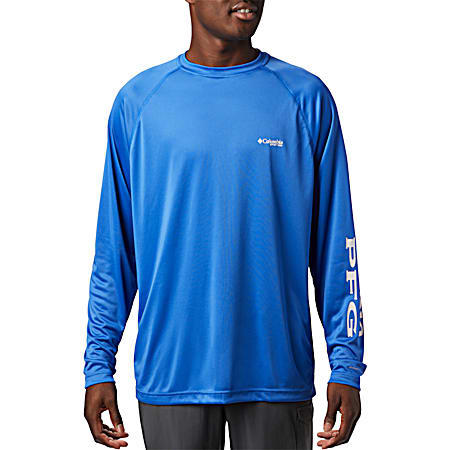 Columbia PFG Men's Big & Tall PFG Terminal Tackle Vivid Blue/Cool Grey Graphic Crew Neck Long Sleeve Shirt