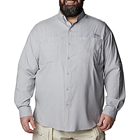 Men's Big & Tall PFG Tamiami II Cool Grey Regular Fit Button Front Long Sleeve Shirt