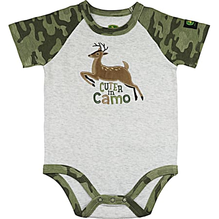 John Deere Infant Gray/Camo Embroidered Cuter In Camo Cotton Bodysuit