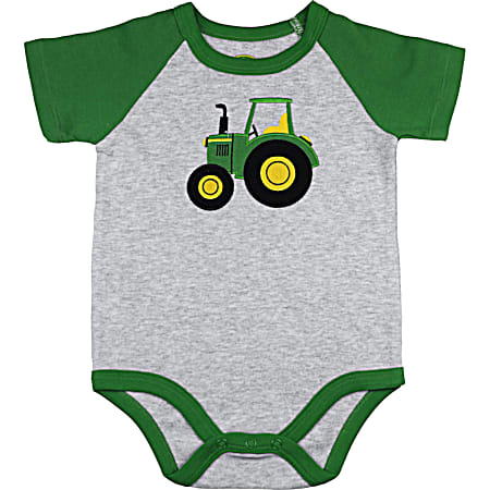 John Deere Infant Heather Gray Embroidered Tractor Cotton Bodysuit