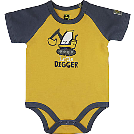 John Deere Infant Boys' Gray/Yellow Embroidered Little Digger Cotton Bodysuit